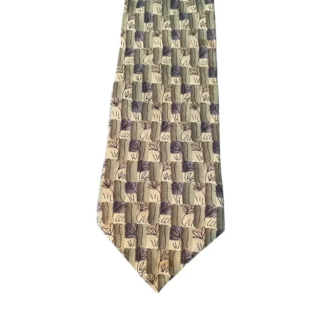 J Garcia Collection Tie Gray Abstract Floral 100% Silk‎ Necktie